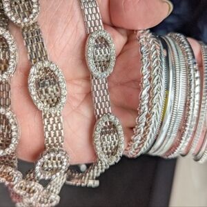 Elegant Silver Jewelry Set. Necklace, Earrings & 8 Bracelets. FIRM